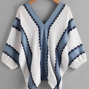 New SHEIN Contrast Print Double V Blouse